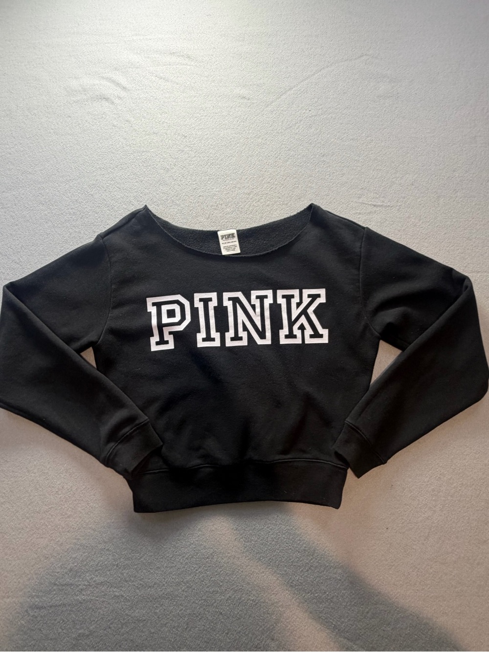 Victoria’s Secret PINK Black Raw Neck Cropped Sweatshirt XS